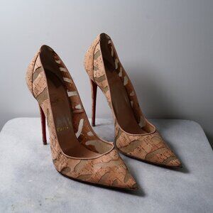 Christian Louboutin Beige So kate Cork Devore Pumps 120MM Size 40.5